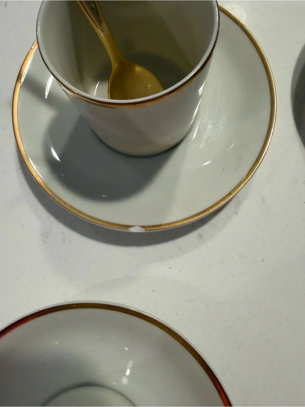 Vintage Royal Golden Ivory Tea Cup & Saucer Set spoons w Gold Trim (Set of 4)